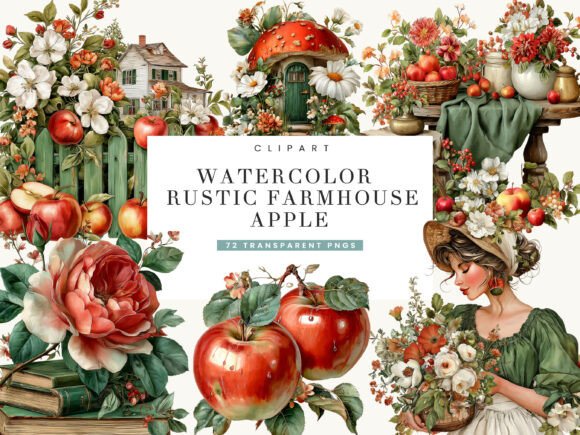 Charming Rustic Farmhouse Apple Clipart for Cozy Designs