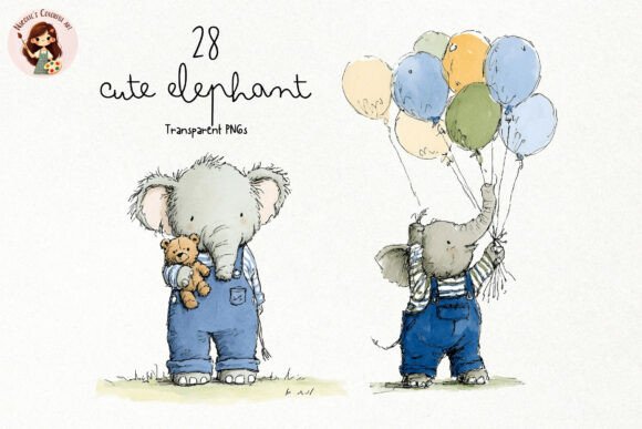 Cute Elephant PNG Clipart: 28 Adorable Designs for Nursery & Baby Projects