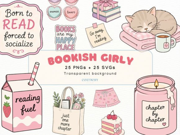 Modern Bookish Girly Cliparts: A Designer's Guide to Cute Reading PNGs