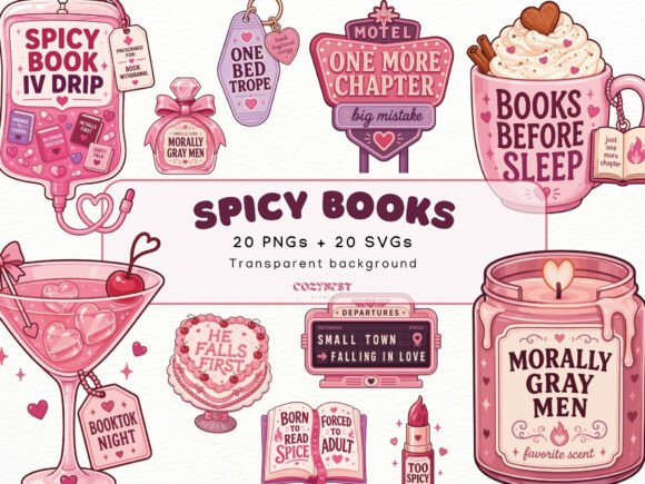 Spicy Romance Cliparts: Smut Books PNG & Reader Bundle