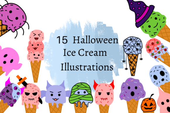 Spooky Sweets: 15 Halloween Ice Cream Illustrations for Creative Projects