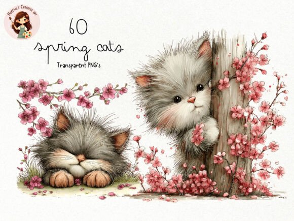 Spring Cat Clipart: Your Go-To for Charming, Hand-Drawn Designs