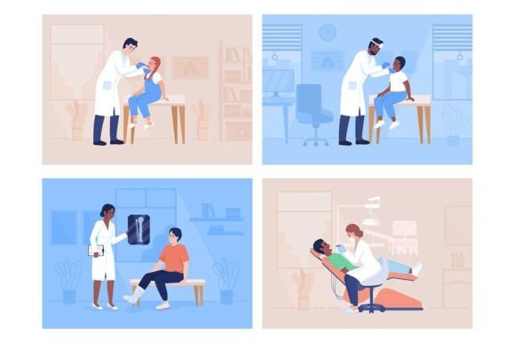 Visiting Hospital Illustrations Set: Friendly Vector Art for Designers