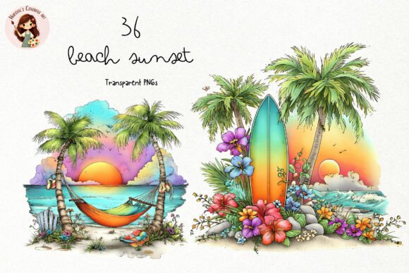 Watercolor Beach Sunset PNG Clipart for Creative Projects
